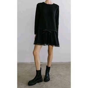 New Bohme Mini Black Sweater Dress With Lace Skirt Size XS Whimsygoth Grunge